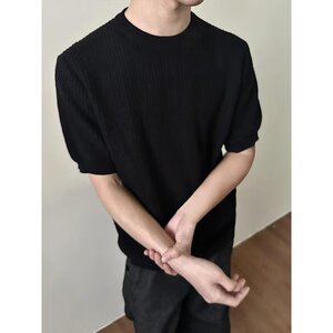 [005]纯色短袖毛衣男修身圆领弹力紧身薄款针织衫男A079-M98-P36图片