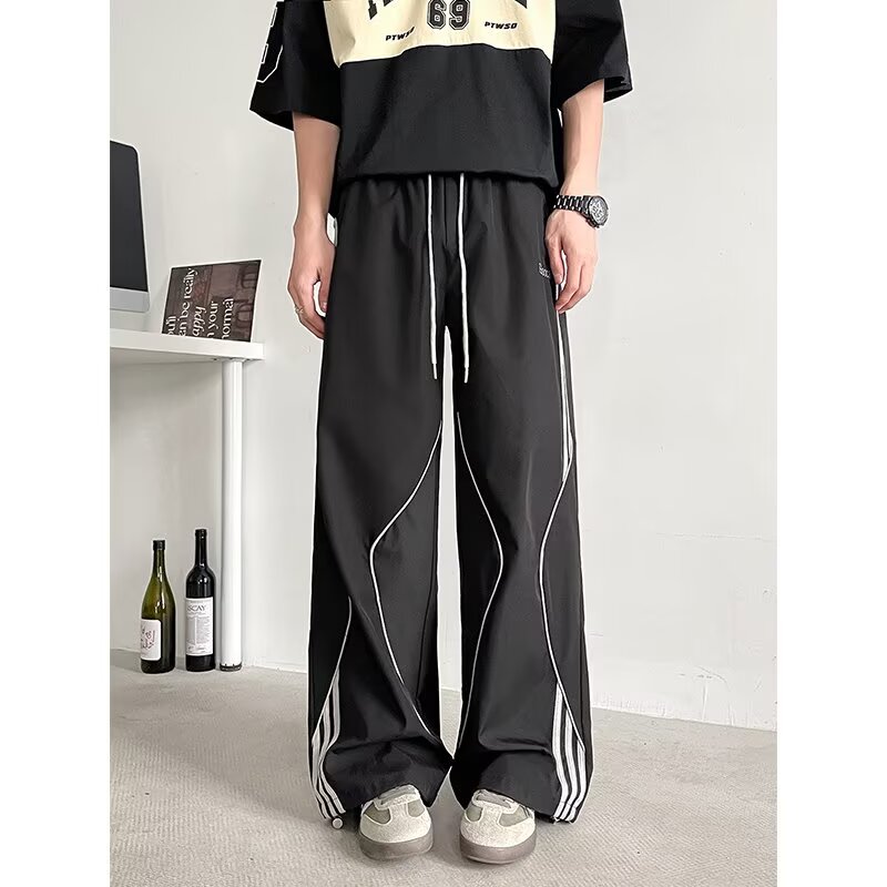 【网图有货4】复古条纹拼接户外休闲运动裤男女A079-5019-P37,女装休闲裤,电商A079
