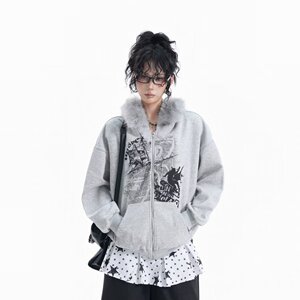 【网136】25加厚毛领连帽卫衣开衫外套情侣款秋冬潮A079-W51-P53图片