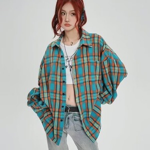 【网59】格纹长袖衬衫宽松休闲情侣衬衣外套A079-C264-P30图片