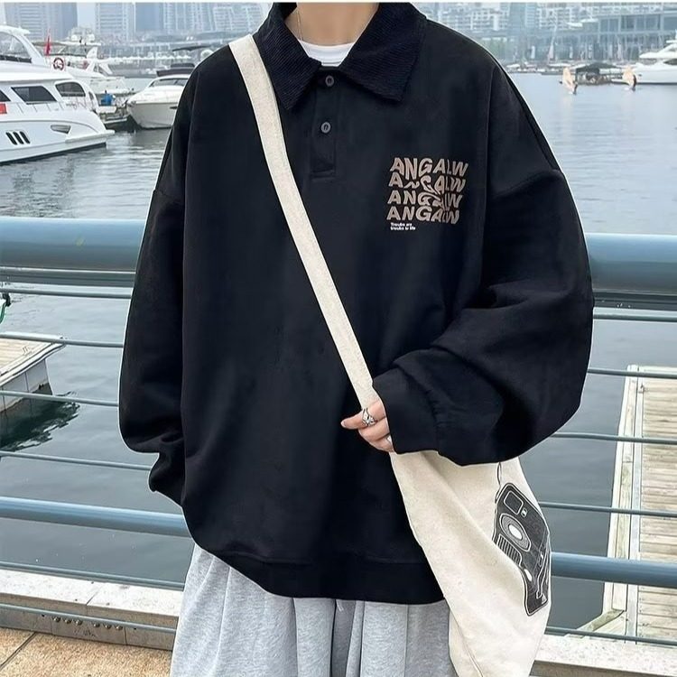 【9】宽松加厚麂皮绒翻领Polo卫衣2025年高街A079-WY106-P40,男装卫衣,电商A079
