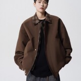 [001]假两件格纹翻领棕色外套男宽松休闲男生夹克A079-AA32-P59，男装夹克，电商A079