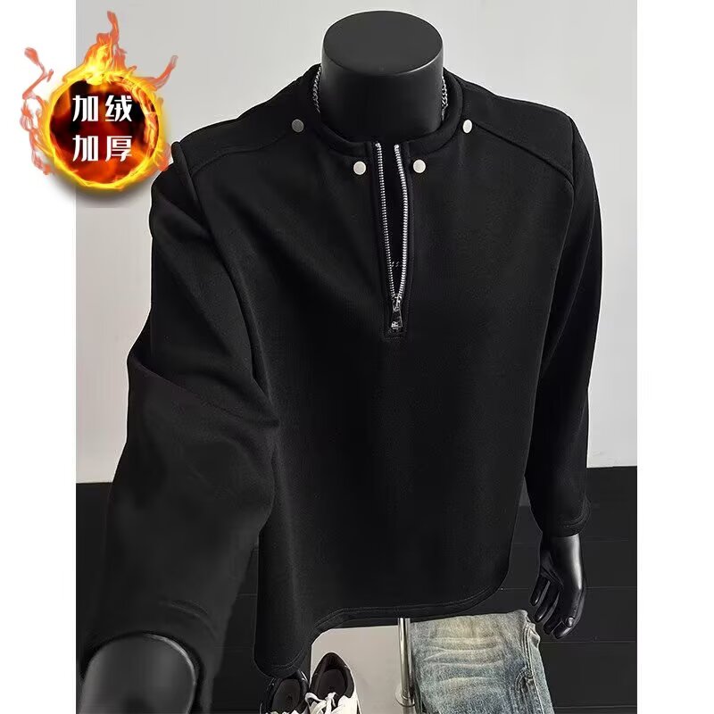 【001】5加绒加厚立领半拉链卫衣男休闲长袖T恤A079-WY16加绒-P39，男装T恤，电商A079