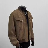 【136】工装夹克男装短款铆钉灯芯绒棒球领棕色上衣A079-J83-P65，男装夹克，电商A079
