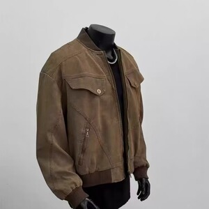 【136】工装夹克男装短款铆钉灯芯绒棒球领棕色上衣A079-J83-P65图片