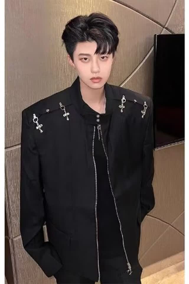 【网12】垫肩西装外套男金属飞机扣设计感夹克A079-2579-P72,男装夹克,电商A079