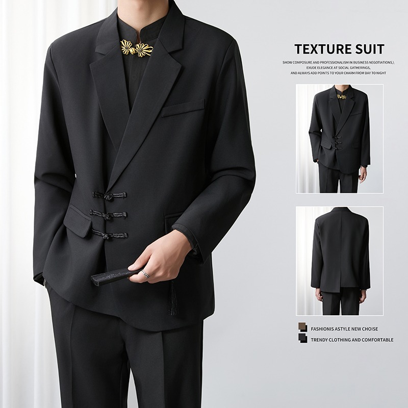 【网45】新中式黑色盘扣西装外套风中山装A079-W33-P60,男装西服套装,电商A079 【网45】新中式黑色盘扣西装外套风中山装A079-W33-P60,男装西服套装,电商A079