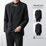 【网45】新中式黑色盘扣西装外套风中山装A079-W33-P60，男装西服套装，电商A079