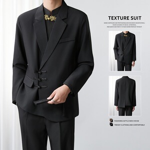 【网45】新中式黑色盘扣西装外套风中山装A079-W33-P60,男装西服套装,电商A079