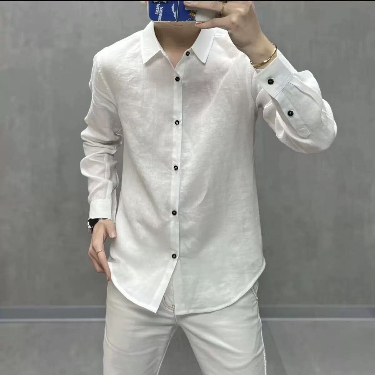【网14】25秋冬款棉麻男士新品长袖衬衫A079-RS128-P34,男装衬衫,电商A079