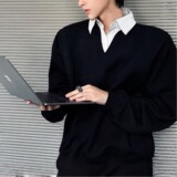 【52】假两件衬衫领卫衣百搭痞帅休闲长袖A079-C193-P42，男装衬衫，电商A079