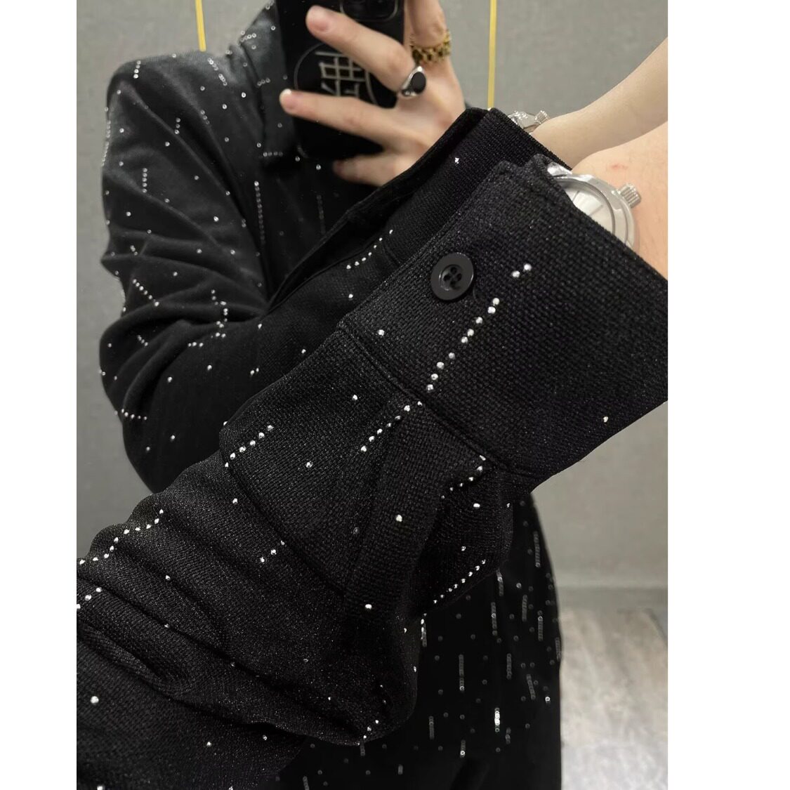 [006]男潮流休闲百搭烫钻宽松衬衫男纯色长袖衬衣A079-CS226-P42，男装衬衫，电商A079