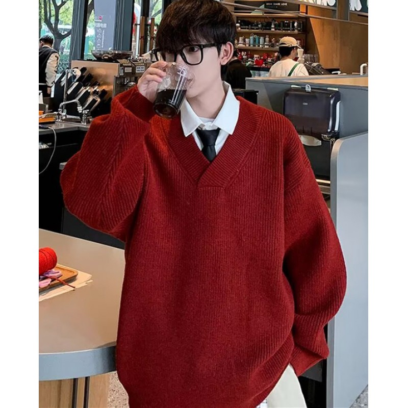 【69】5假两件圆领毛衣男宽松侣休闲套头打底针织衫A079-V29-P45，男装T恤，电商A079