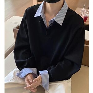 [004]假两件条纹衬衫男正肩长袖t恤A079-A08-P39图片