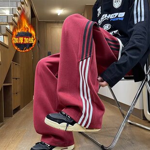 235 K164加绒 2025拼接加绒运动卫裤 直筒A079 P40 男宽松大码