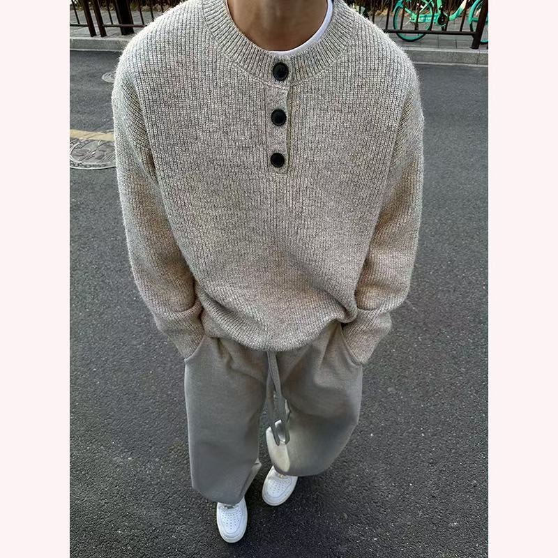 灰色美式复古亨利领毛衣男款冬季A079-M5010-P49