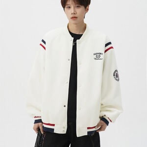 [001]刺绣拼接棒球服男女潮牌宽松情侣百搭外套A079-J811-P61图片