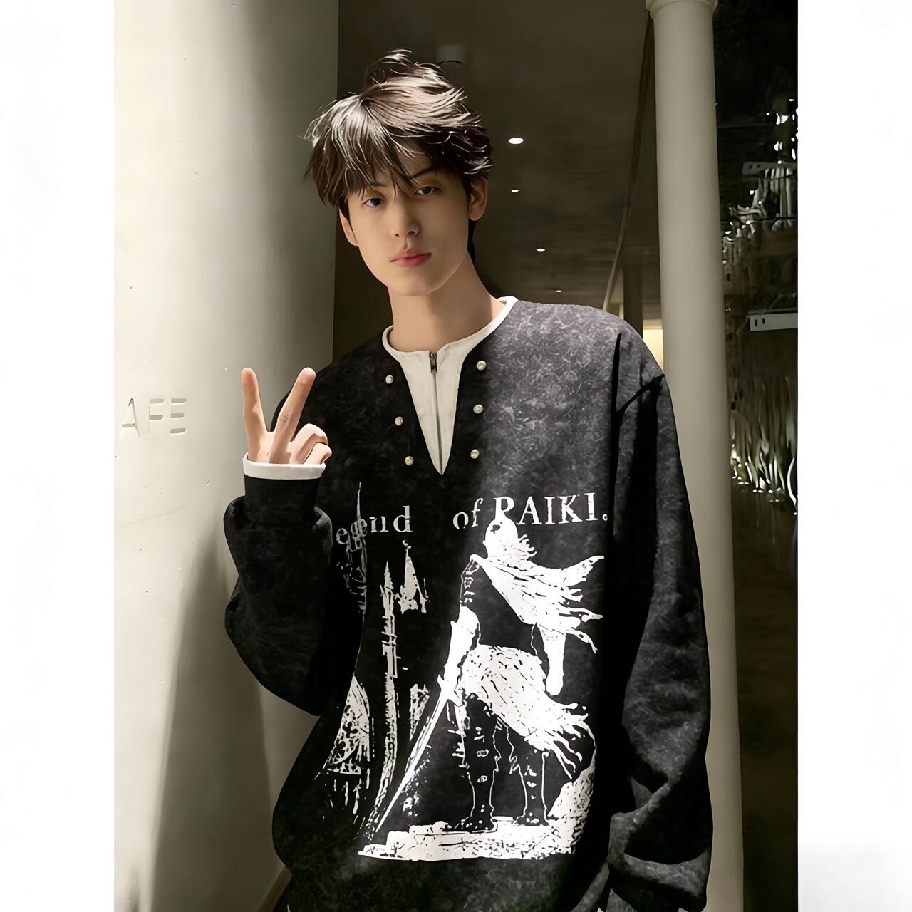 [003]假两件卫衣男女骑士古堡印花宽松长袖T恤A079-TX01-P40,男装T恤,电商A079
