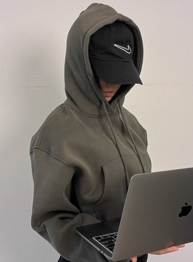 ALGAM CANDY 秋冬bm风加绒加厚连帽卫衣短款宽松长袖外套时髦辣妹