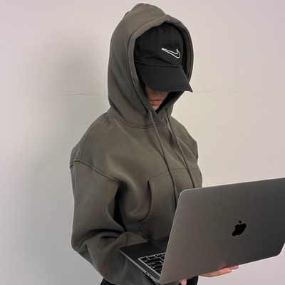 ALGAM CANDY 秋冬bm风加绒加厚连帽卫衣短款宽松长袖外套时髦辣妹