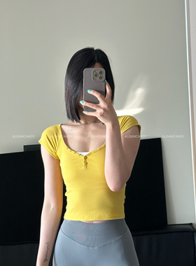 清 ALGAM CANDY 桃心领修身T短袖女 纯欲天菜显瘦运动短款