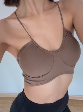 ALGAM CANDY欧美健身衣裸感运动瑜伽背心性感美背挂脖吊带胸垫ins