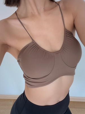 ALGAM CANDY欧美健身衣裸感运动瑜伽背心性感美背挂脖吊带胸垫ins