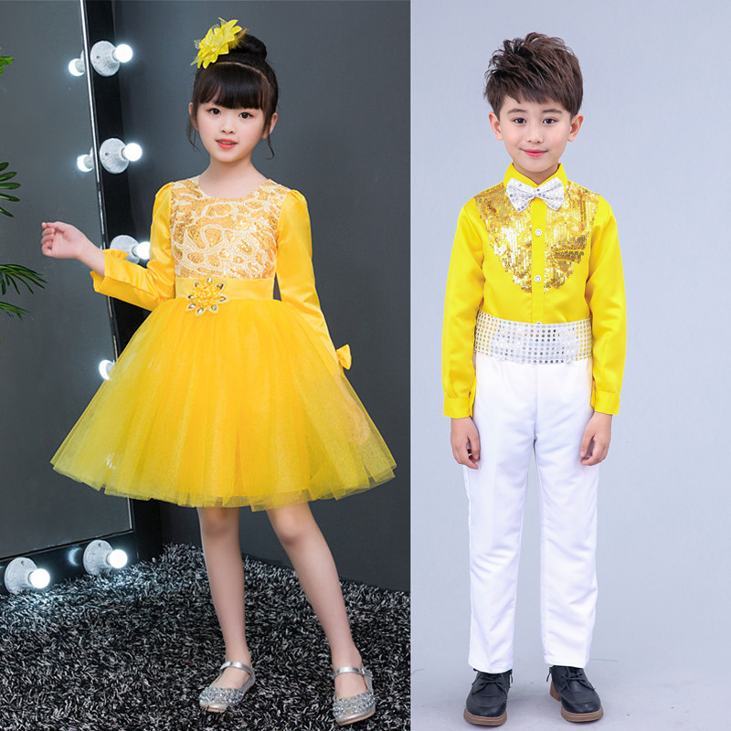 元旦儿童合唱服长袖女童公主舞蹈蓬蓬裙幼儿园表演小学生合唱服装