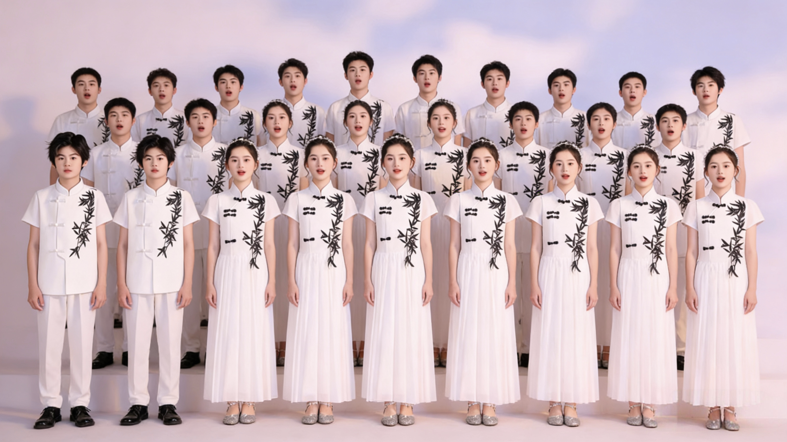 儿童合唱朗诵演出服初中小生学生白色中国风女男童演讲比赛青年装