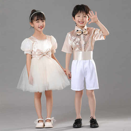 六一儿童香槟色演出服小学生表演朗诵蓬蓬裙纱裙大合唱团男生女生