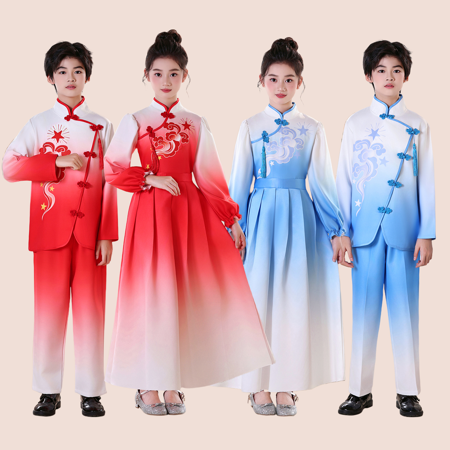 新款渐变色儿童朗诵合唱表演服装