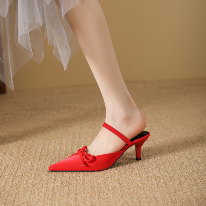 春夏季新款尖头细跟高跟鞋气质法式时尚性感包头半拖女鞋浅口