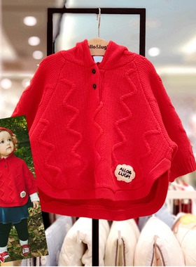 allo阿路韩版童装2025冬季洋气大红套头上衣可爱外套针织毛衣681