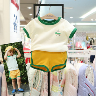 现allolugh阿路韩版童装 2026夏季儿童洋气短袖短裤运动套装970