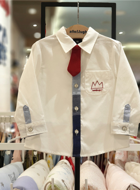 allo阿路韩版童装英伦风衬衫儿童男2026春秋季小童领结可拆819