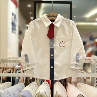 allo阿路韩版童装英伦风衬衫儿童男2026春秋季小童领结可拆819