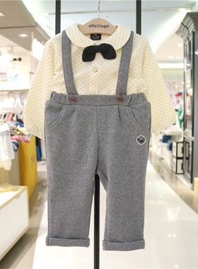 allo 阿路和如童装2026春秋男宝时尚衬衣背带裤儿童套装728