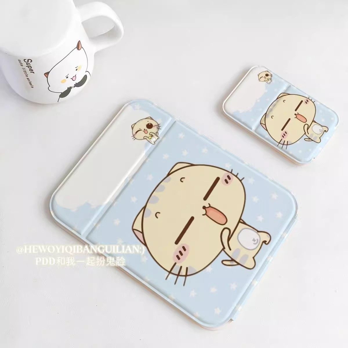 星星小猫折叠镜翻盖式桌面立式化妆镜大小号防摔补妆镜便捷外出