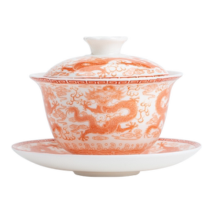 苏氏陶瓷（SUSHI CERAMICS）红九龙纹三才盖碗功夫泡茶碗茶杯