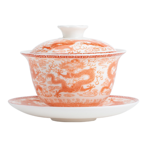 苏氏陶瓷（SUSHI CERAMICS）红九龙纹三才盖碗功夫泡茶碗茶杯