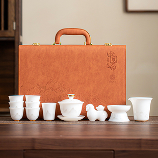 苏氏陶瓷冰种玉瓷淡墨秋山马上有钱盖碗茶具套装