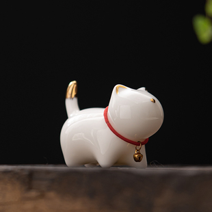 羊脂玉瓷茶具配件茶宠描金小猫咪 CERAMICS 苏氏陶瓷 SUSHI