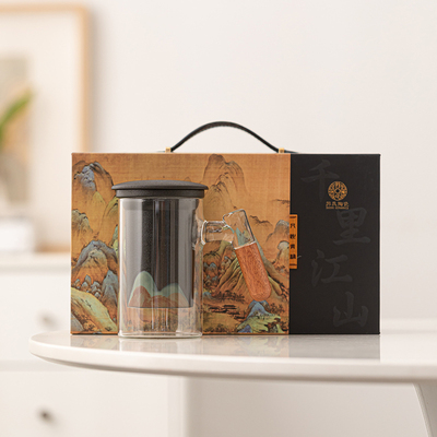 苏氏陶瓷（SUSHI CERAMICS）手绘釉画彩水杯千里江山玻璃办公杯