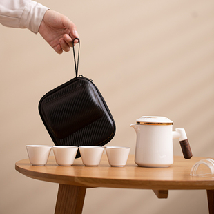 CERAMICS 描金羊脂玉瓷手柄快客杯旅行包茶具 SUSHI 苏氏陶瓷