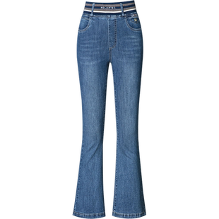 牛仔喇叭裤女夏季薄款微喇牛仔裤大码中年妈妈女裤松紧腰九分裤夏