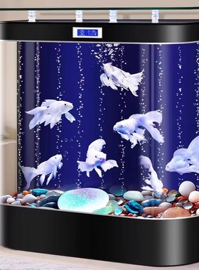 2025新款双圆形鱼缸客厅中小型家用落地靠墙背滤一体式玻璃水族箱