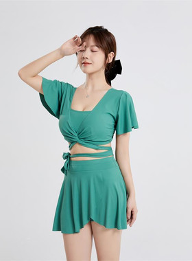 汐姿澜裙式分体泳衣女钢托B/C/D/E/F杯保守显瘦v领休闲温泉游泳衣