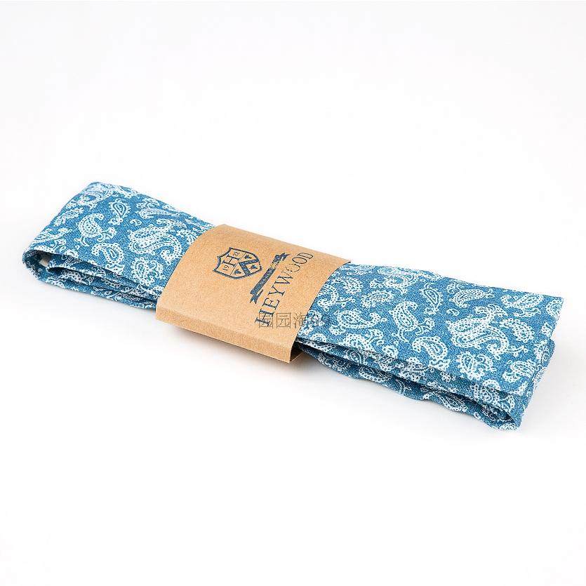 欧美手工收藏英式流行复古亚麻麻棉麻布蓝色白色腰果花平头领带呔