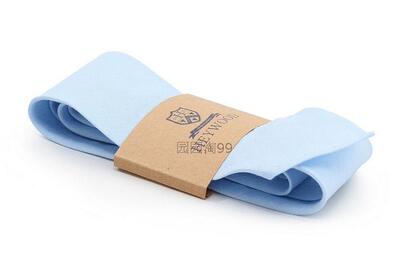 潮男欧美英伦手工卷边复古麻布亚麻天蓝浅蓝薄款纯色尖头领带领呔