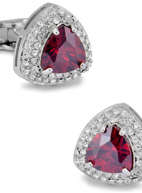 斯巴达 正红色 别致三角 真正人造锆石 宝石袖扣 袖钉袖口